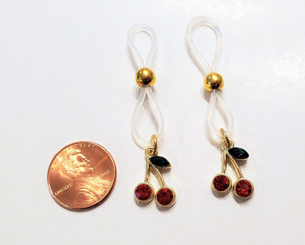 Rhinestone Cherry Nipple Rings No Piercing Silicone Adjustable