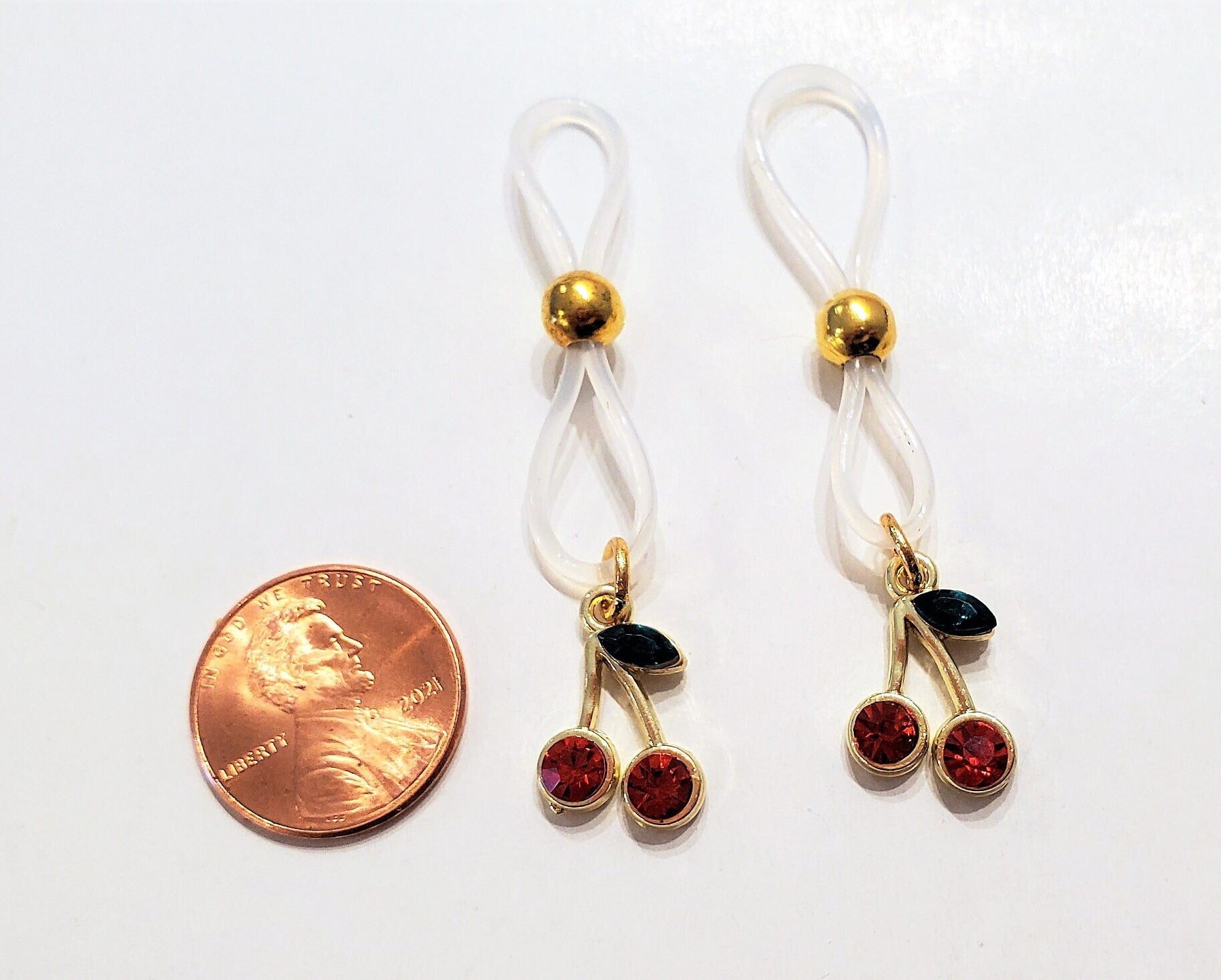 Rhinestone Cherry Nipple Rings No Piercing Silicone Adjustable