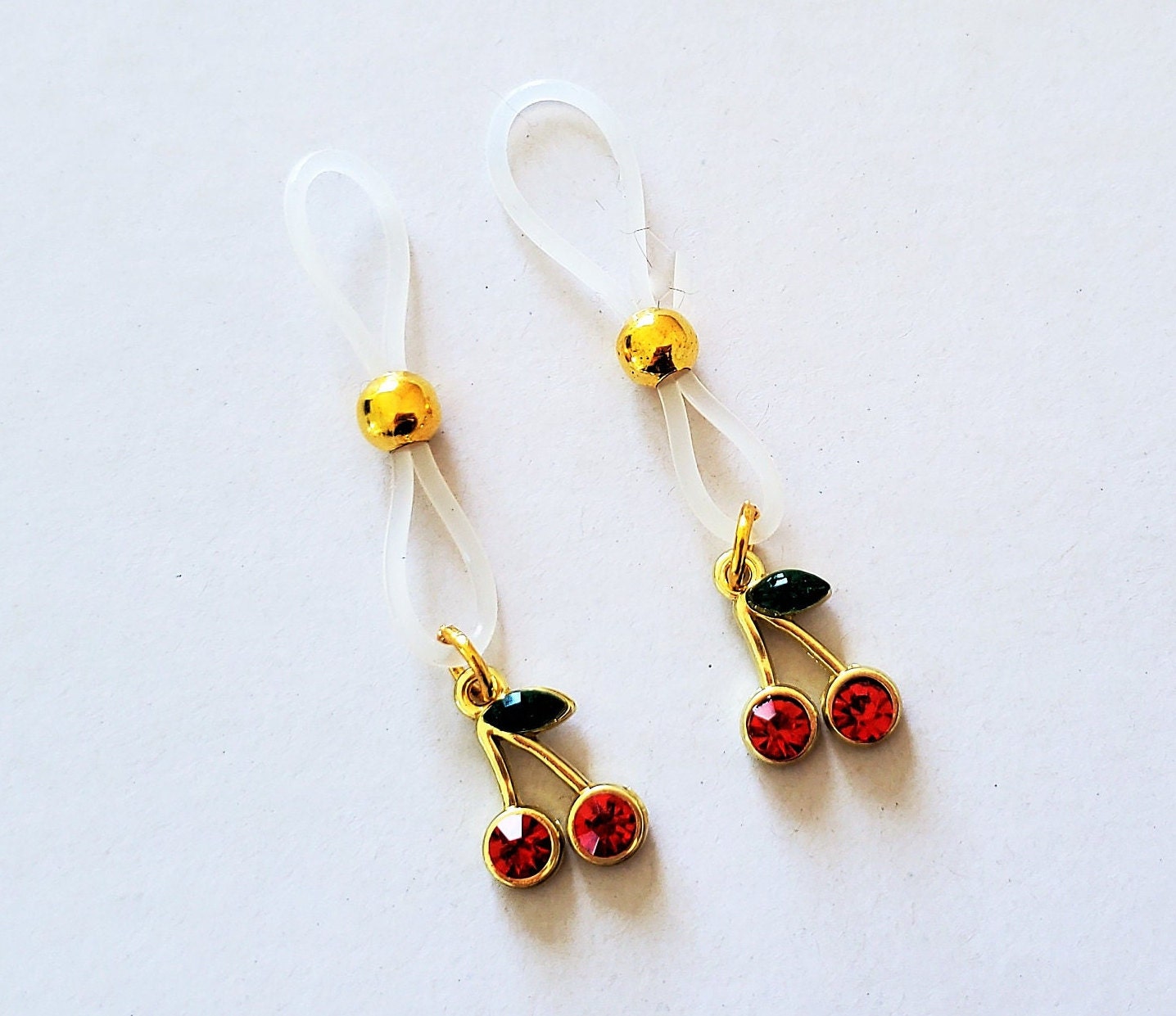 Rhinestone Cherry Nipple Rings No Piercing Silicone Adjustable