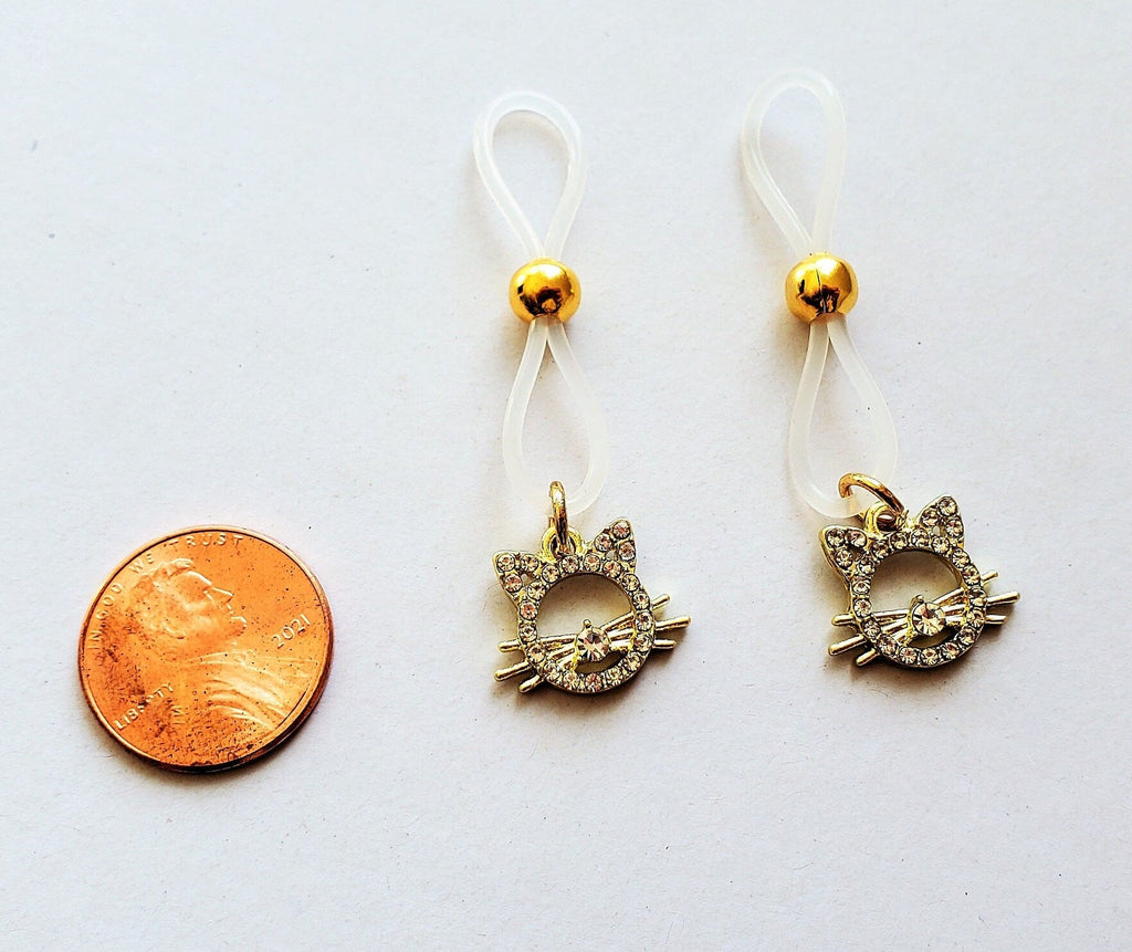 Gold Cat Nipple Noose With Rhinestones For Adults