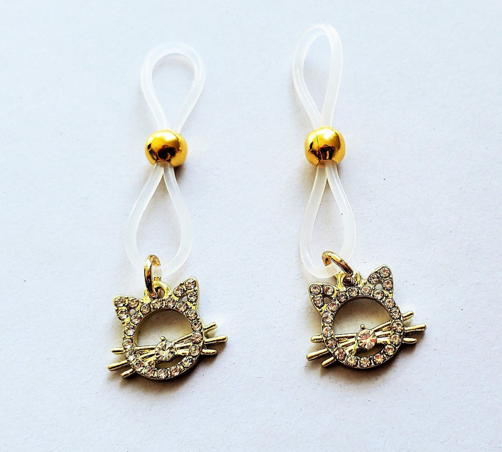 Gold Cat Nipple Noose With Rhinestones For Adults