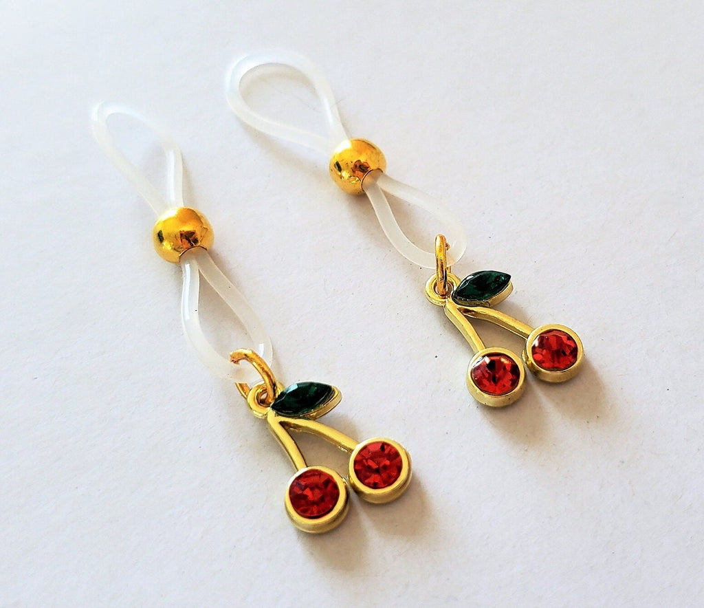 Rhinestone Cherry Nipple Rings No Piercing Silicone Adjustable