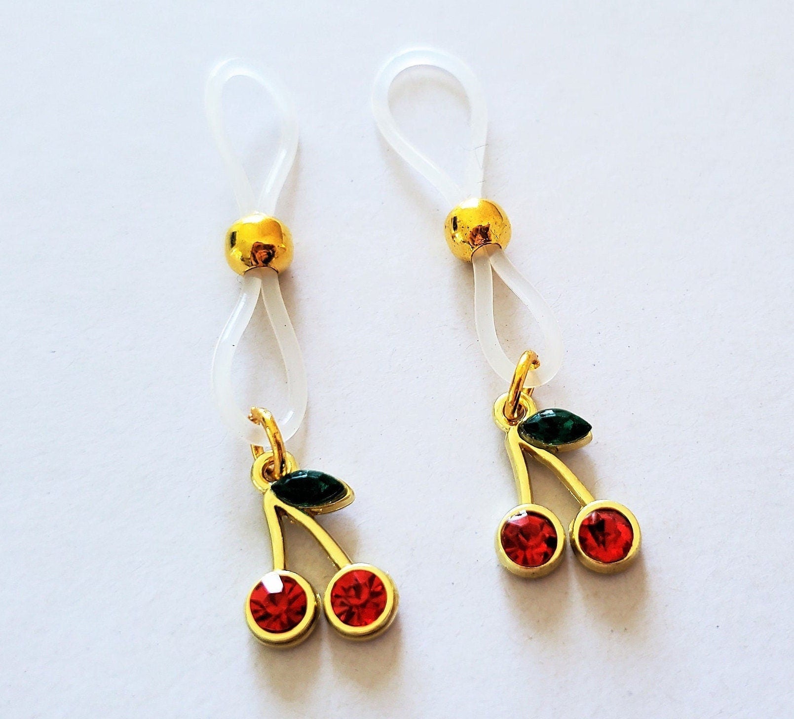 Rhinestone Cherry Nipple Rings No Piercing Silicone Adjustable