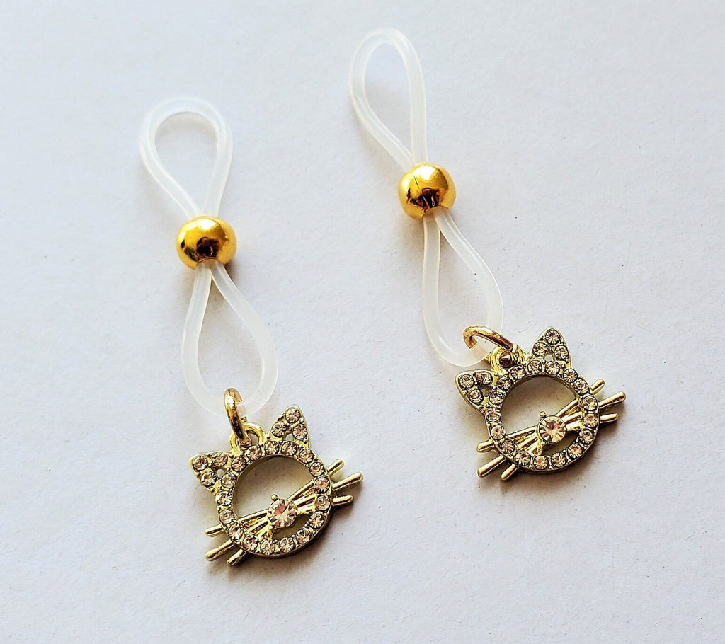 Gold Cat Nipple Noose With Rhinestones For Adults
