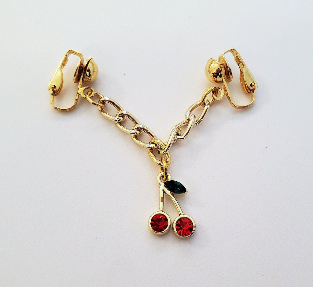 Sexy Rhinestone Cherry Pussy Jewelry Gold Chain Labial Clip No Piercing