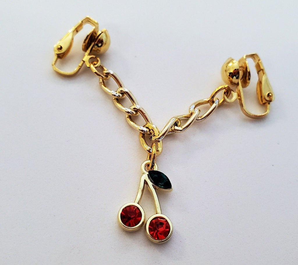 Sexy Rhinestone Cherry Pussy Jewelry Gold Chain Labial Clip No Piercing