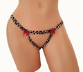 Sexy Crotchless Cheetah Print Bow Thong Panty