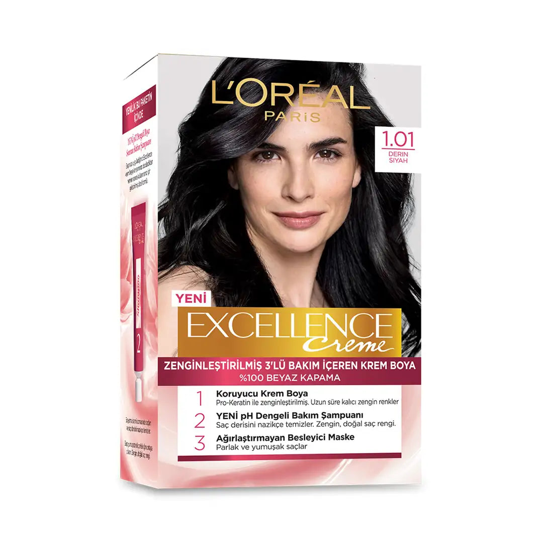 Loreal Excellence Creme Hair Dye 1-01 Deep Black