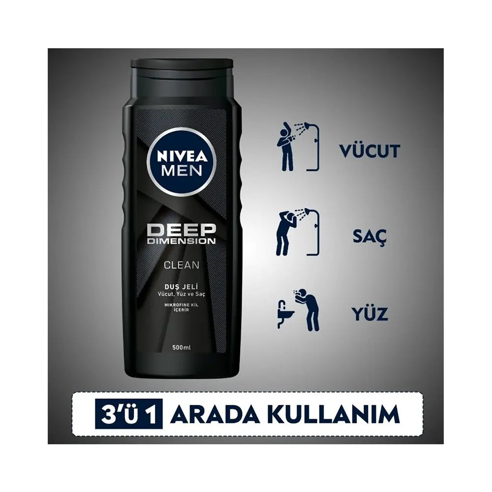 Nivea Men Deep Dimension Clean Shower Gel 500ml