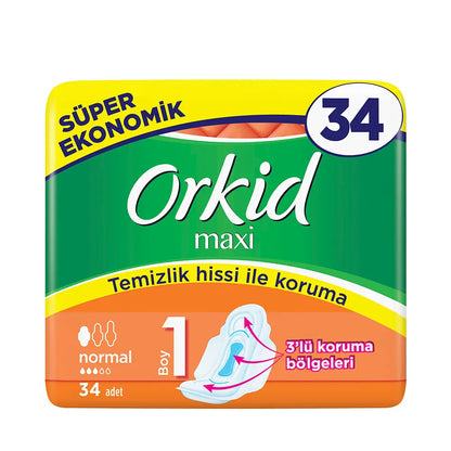 Orkid Maxi Normal Size 1 Sanitary Pads for Daily Comfort 34 Count