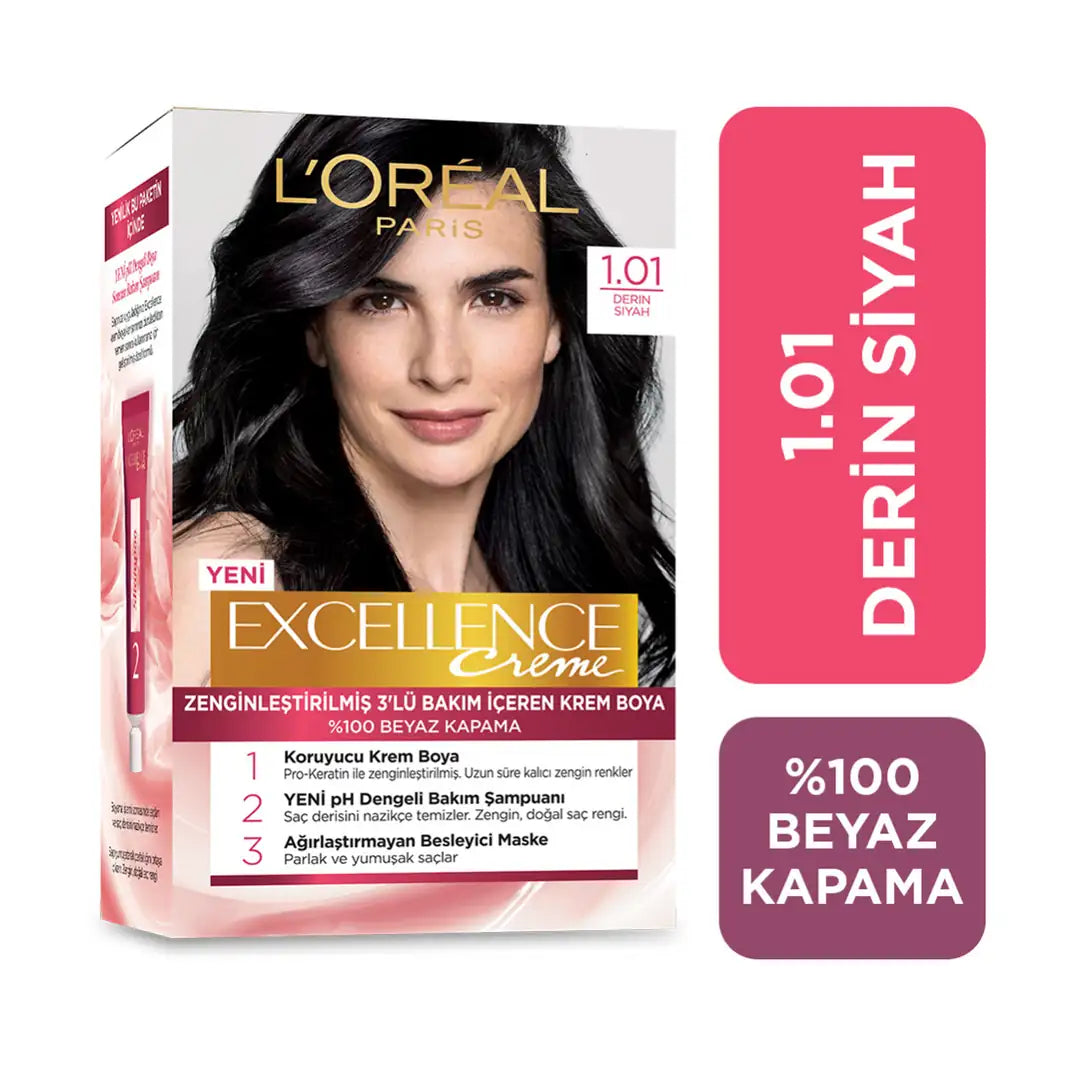 Loreal Excellence Creme Hair Dye 1-01 Deep Black
