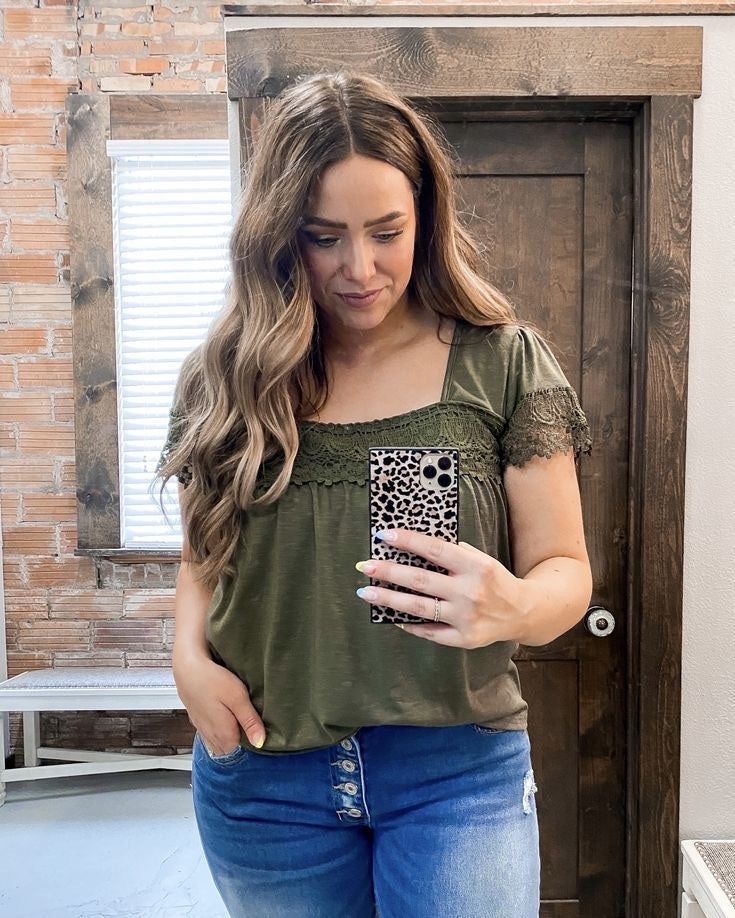 Square Neck Lace Patchwork Top