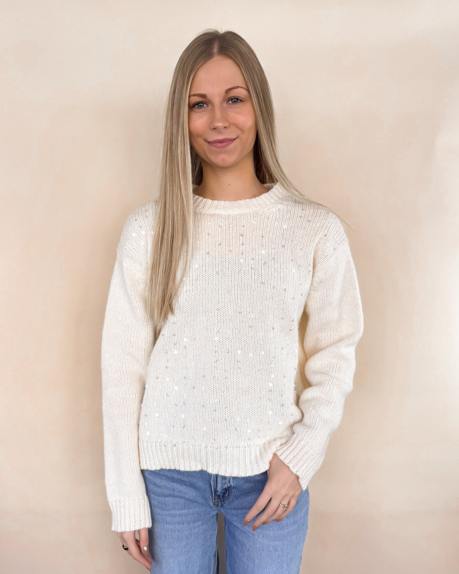 Sequin Detail Sweater - Off White