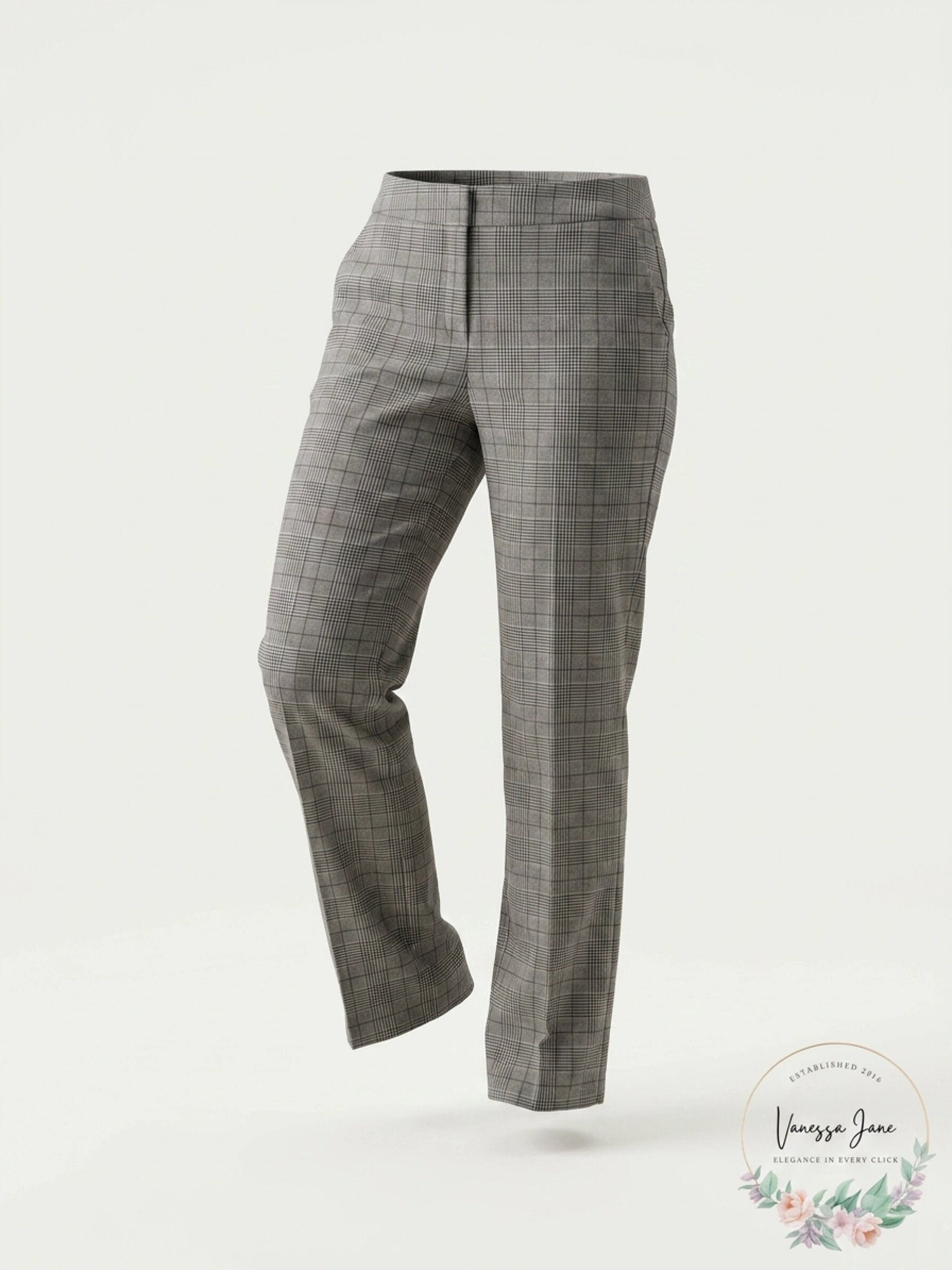 Nine West Womens Black Pleated Plaid Straight Leg Pants