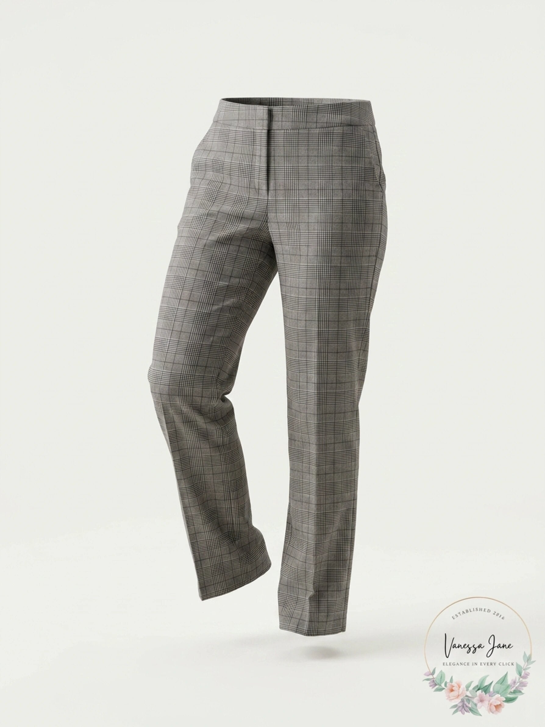 Nine West Womens Black Pleated Plaid Straight Leg Pants