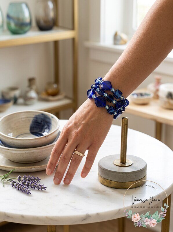 Style &amp; Co. 3 Piece Set Shell &amp; Bead Stretch Bracelets, Blue