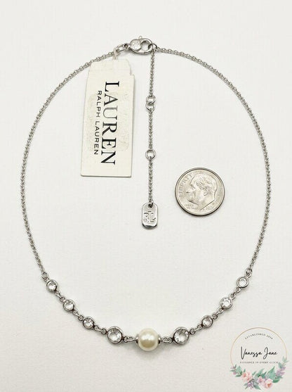Lauren Ralph Lauren Silver-Tone Crystal and Imitation Pearl  Necklace