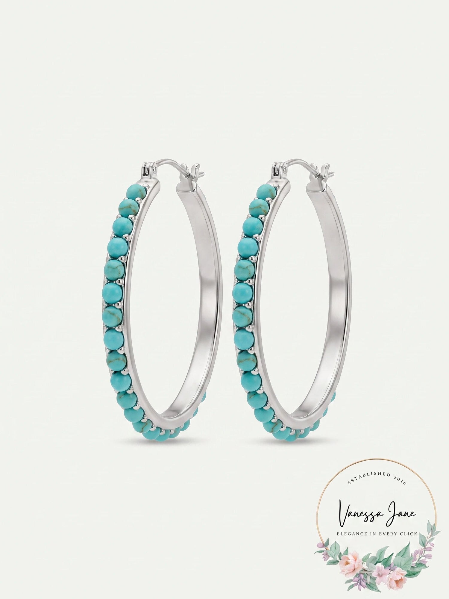 Lucky Brand Silver-Tone and Faux Turquoise Hoop Earrings