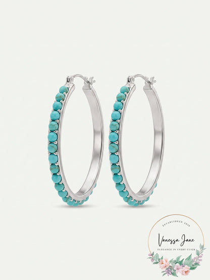 Lucky Brand Silver-Tone and Faux Turquoise Hoop Earrings