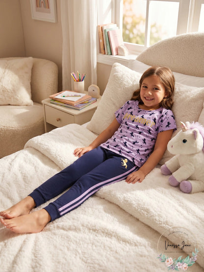 Max &amp; Olivia Big Girls Two Piece Unicorn Long Leg Pajama Set, Size 7/8