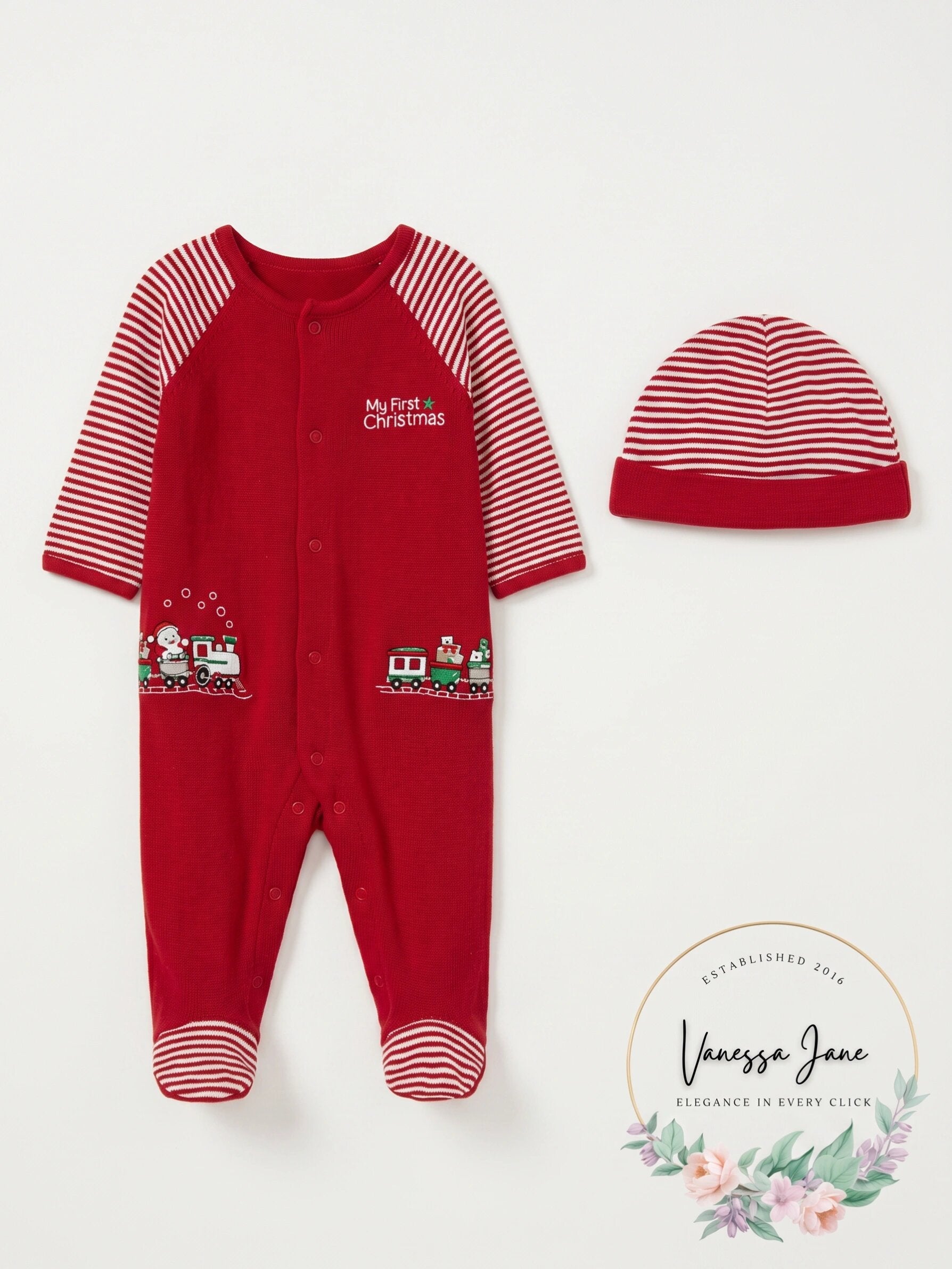Little Me Baby Boys Red Christmas Train Footies and Hat Set Infant, 3 months