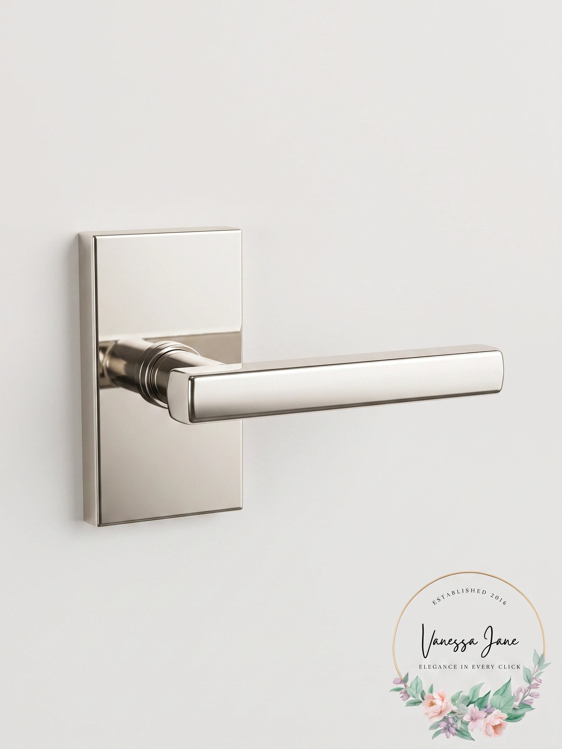Emtek Modern Rectangular Rosette with Freestone Dummy Leverset, Satin Nickel