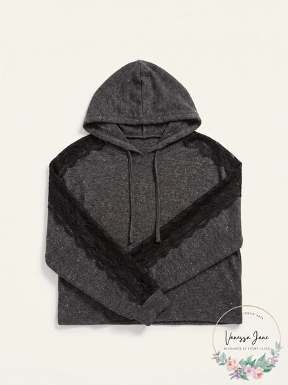 Ultra Flirt by Ikeddi Juniors Lace-Trimmed Marled Hoodie