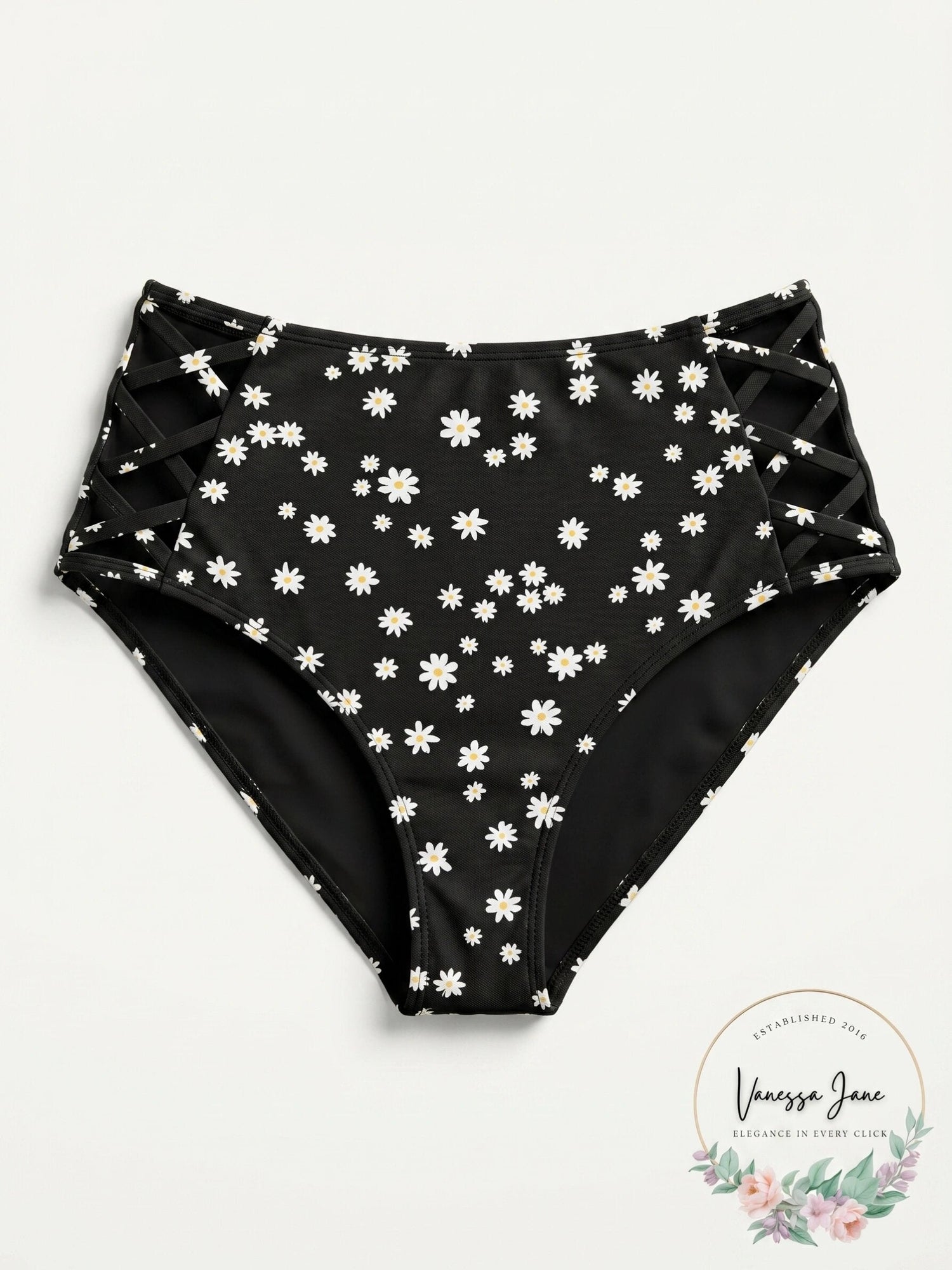 California Waves Juniors Daisy Daze High-Waist Bottoms, Size Small