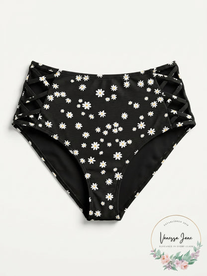 California Waves Juniors Daisy Daze High-Waist Bottoms, Size Small