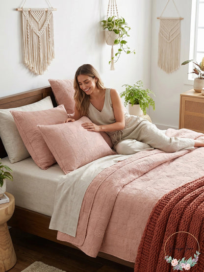 Oake Cotton Geo Stitch Cotton Faux Embroidery Coverlet