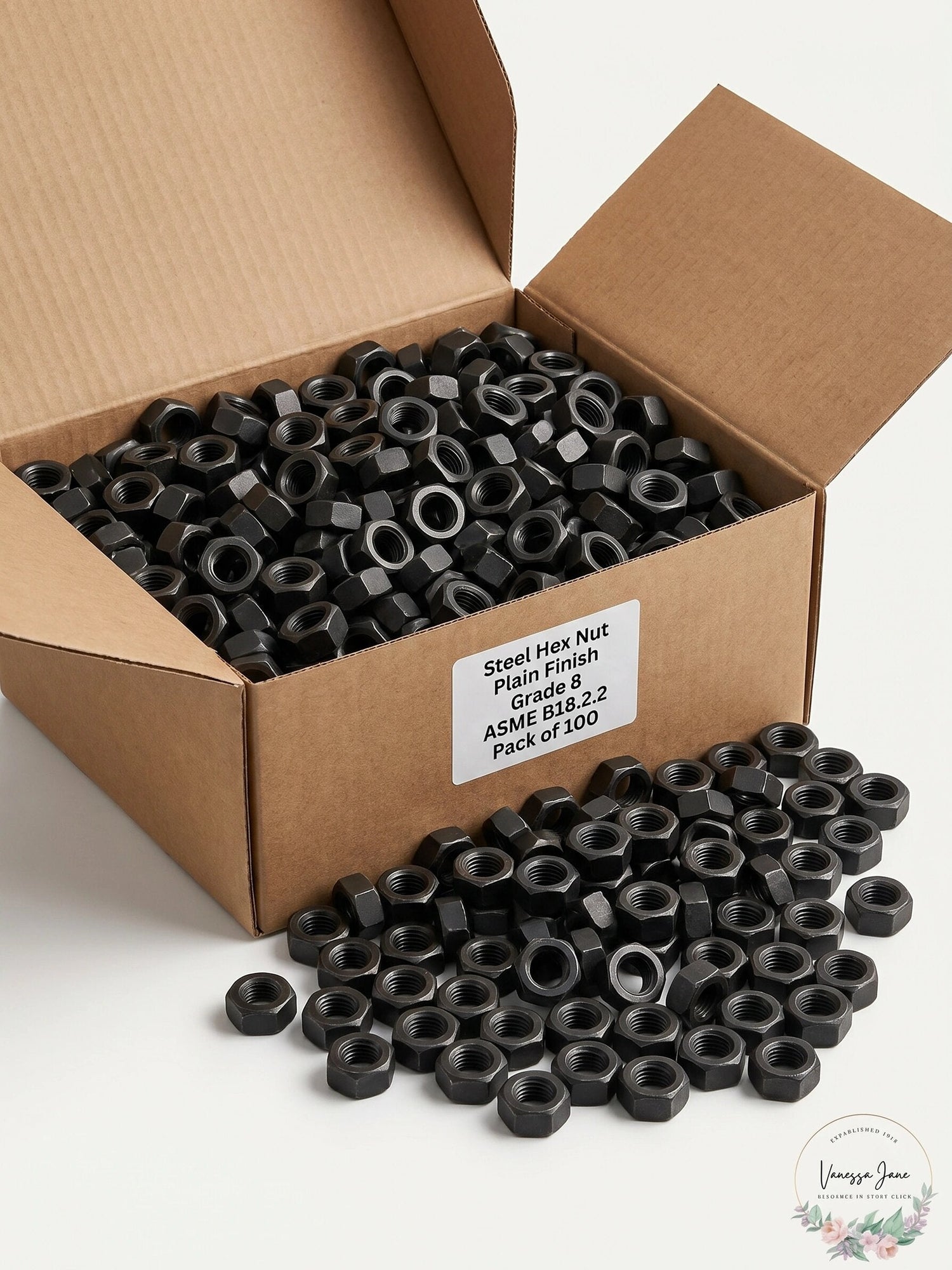 Steel Hex Nut, Plain Finish, Grade 8, ASME B18.2.2 (Pack of 100)