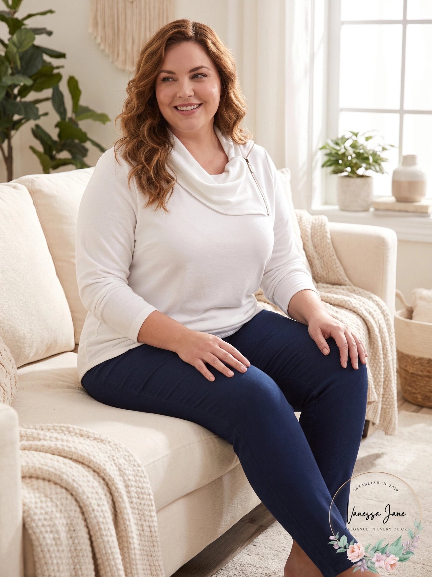 Tommy Hilfiger Plus Size Zip-Neck Thermal, 2X/Ivory