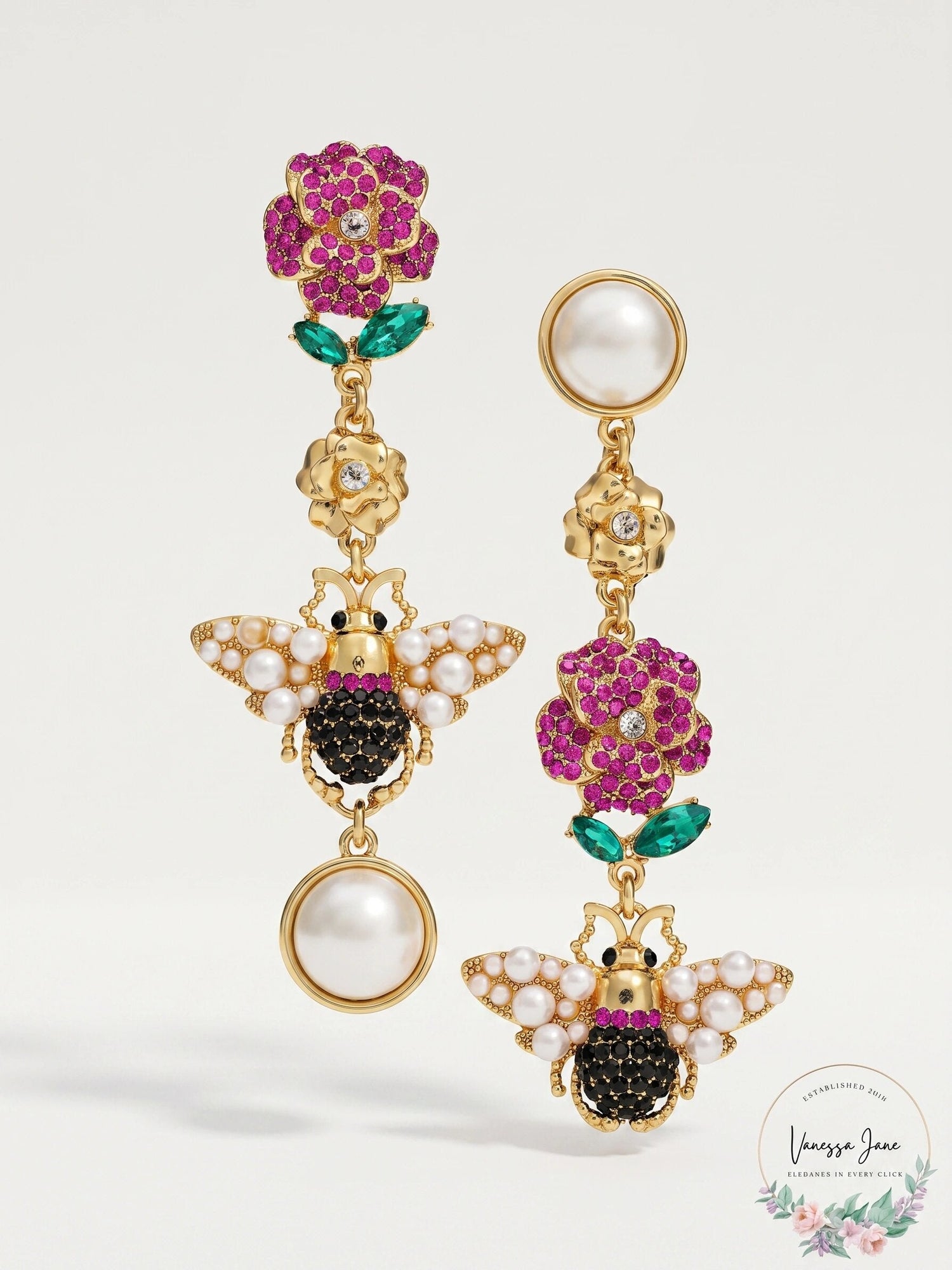 Thalia Sodi Gold-Tone Imitation Pearl, Crystal Bee, Flower Mismatch Earrings