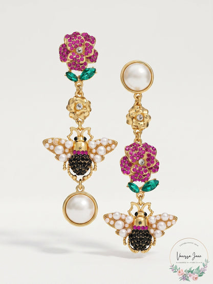 Thalia Sodi Gold-Tone Imitation Pearl, Crystal Bee, Flower Mismatch Earrings