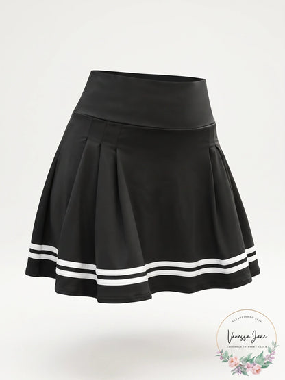 Vanessa Jane Striped Print Pleated Tennis Skirt Skort , Size Medium