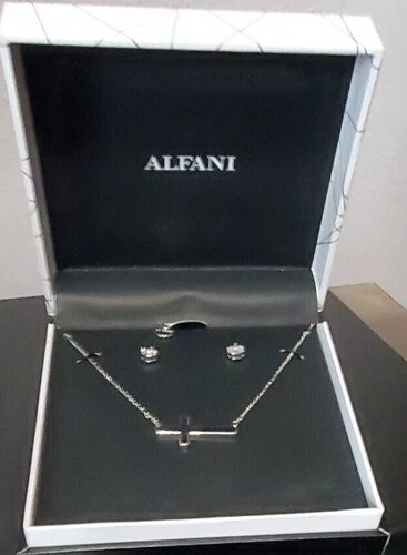 Alfani Cross Collar Necklace and Crystal Stud Earrings Set