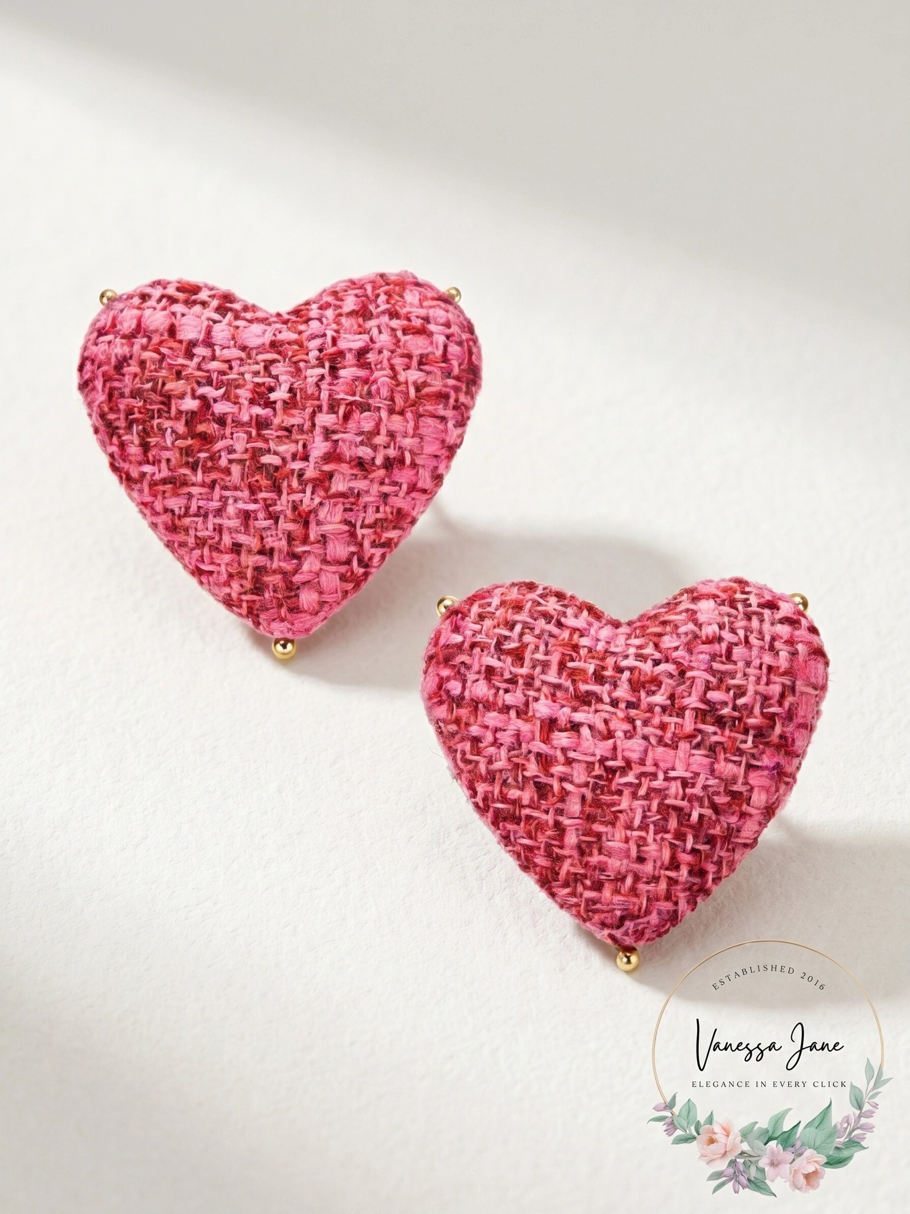 Inc Gold-Tone Tweed Heart Stud Earrings