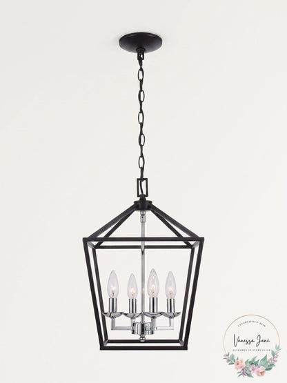Home Decorators Collection Weyburn 4-Light Black and Polished Chrome Caged Chand