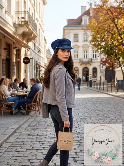 I.N.C. Striped Velvet Newsboy Cap