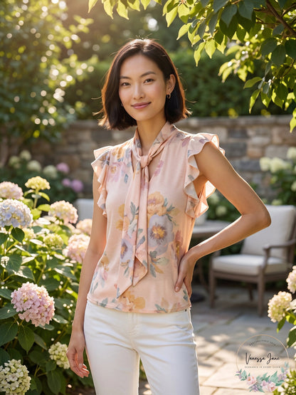 Lauren Ralph Lauren Women’s Floral Tie Neck Top