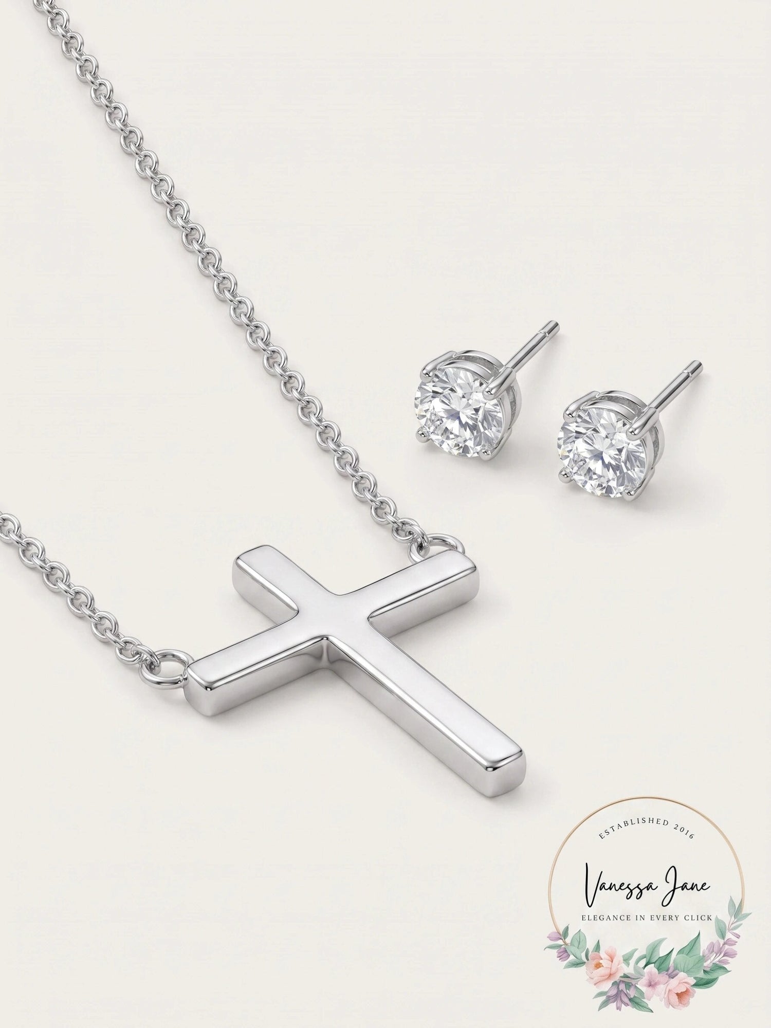 Alfani Cross Collar Necklace and Crystal Stud Earrings Set