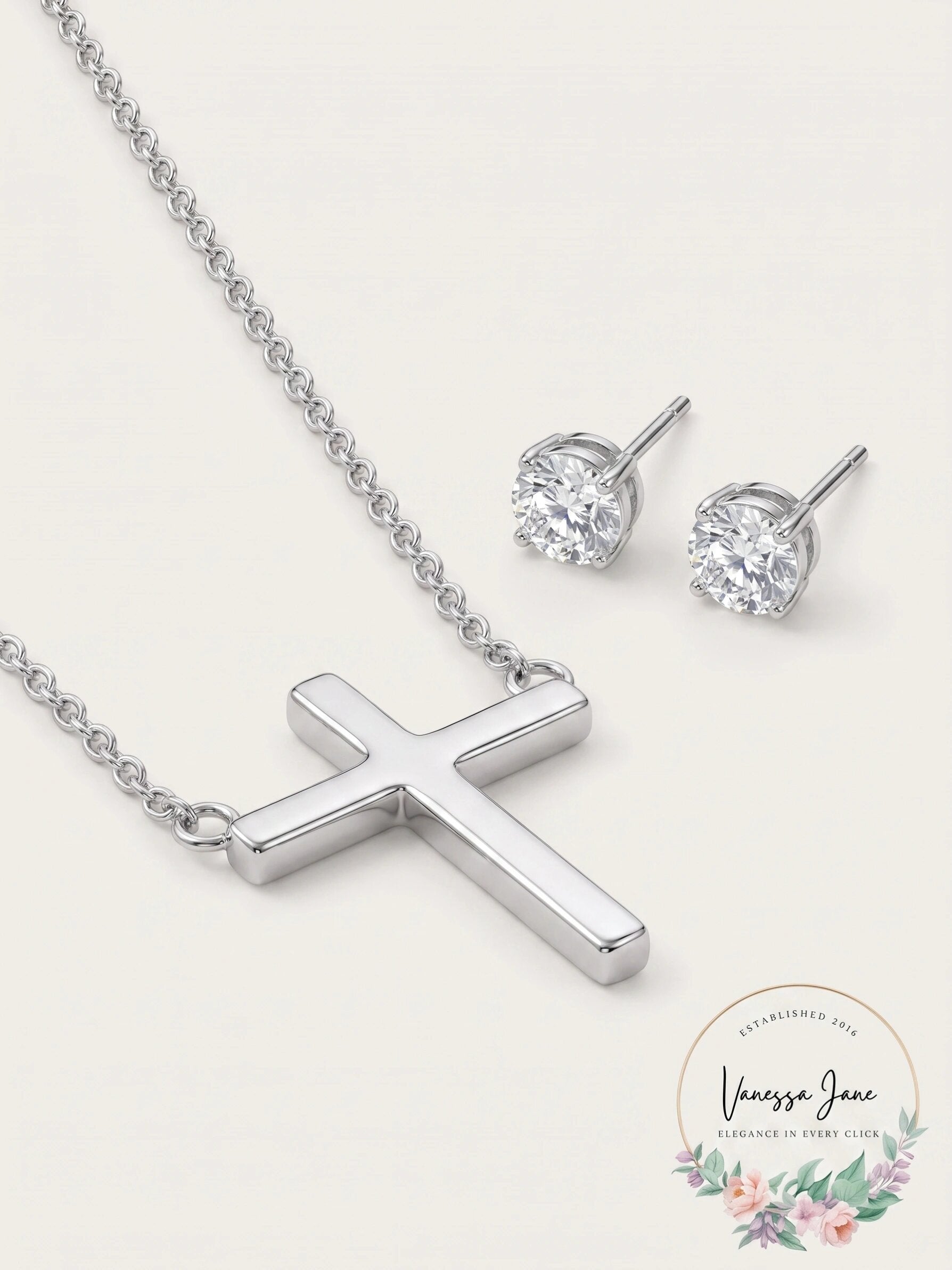 Alfani Cross Collar Necklace and Crystal Stud Earrings Set