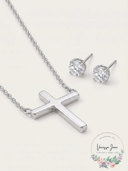 Alfani Cross Collar Necklace and Crystal Stud Earrings Set