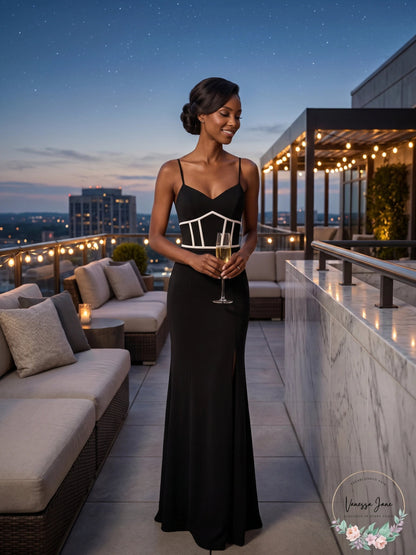 Aqua Embellished Scuba Crepe Gown