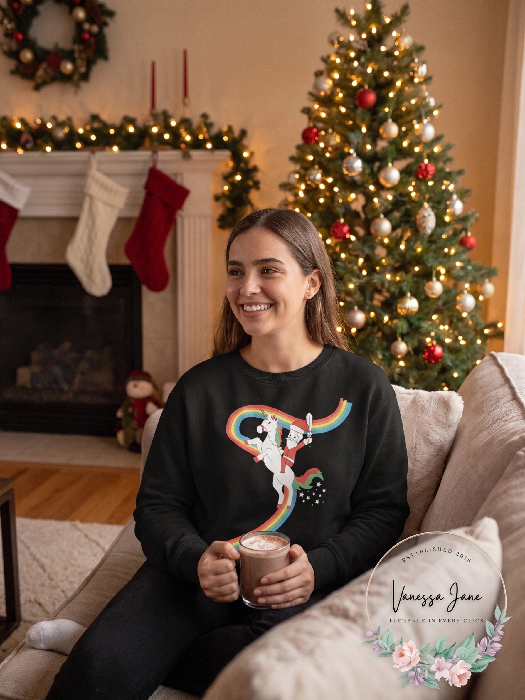 Alex Stevens Unisex Unicorn Rainbow Santa Ugly Christmas Sweater