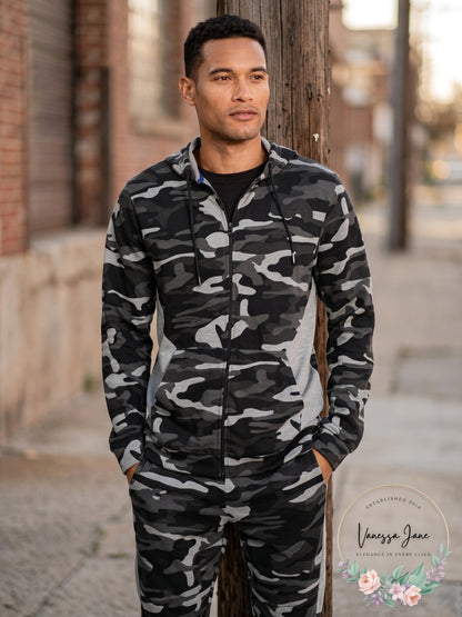 ID Ideology Mens Colorblocked Camo Full-Zip Hoodie