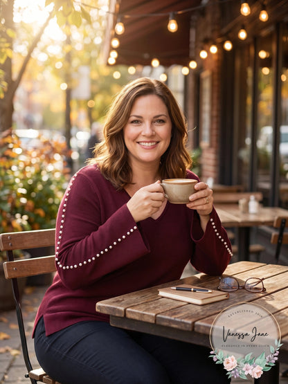 I.n.c. Plus Size Pearl-Trimmed V-Neck Sweater