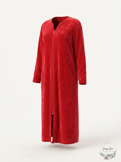 Miss Elaine Textured Fleece Long Zip Robe