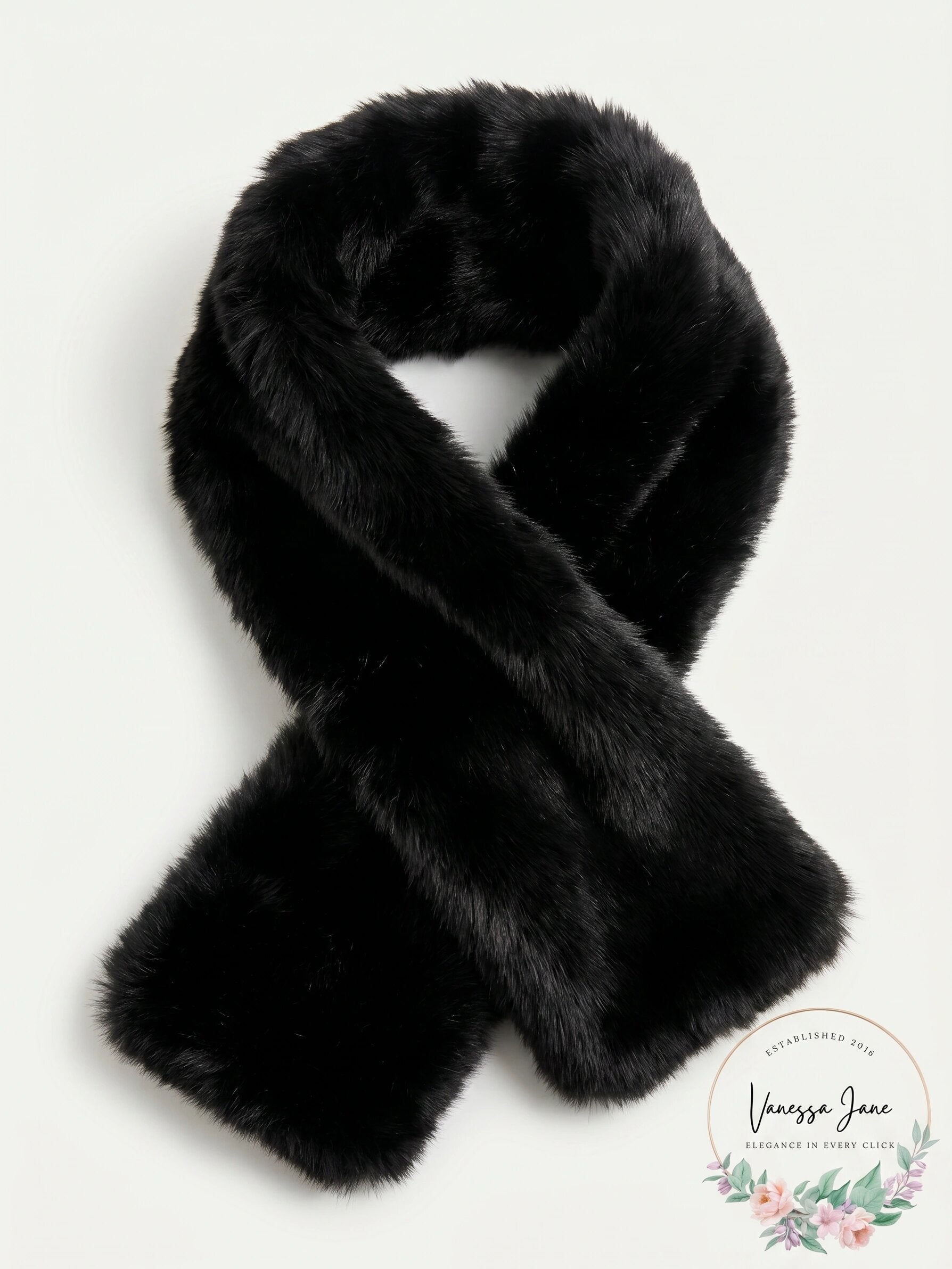 Jones New York Black Luxurious Plush Faux Fur Scarf