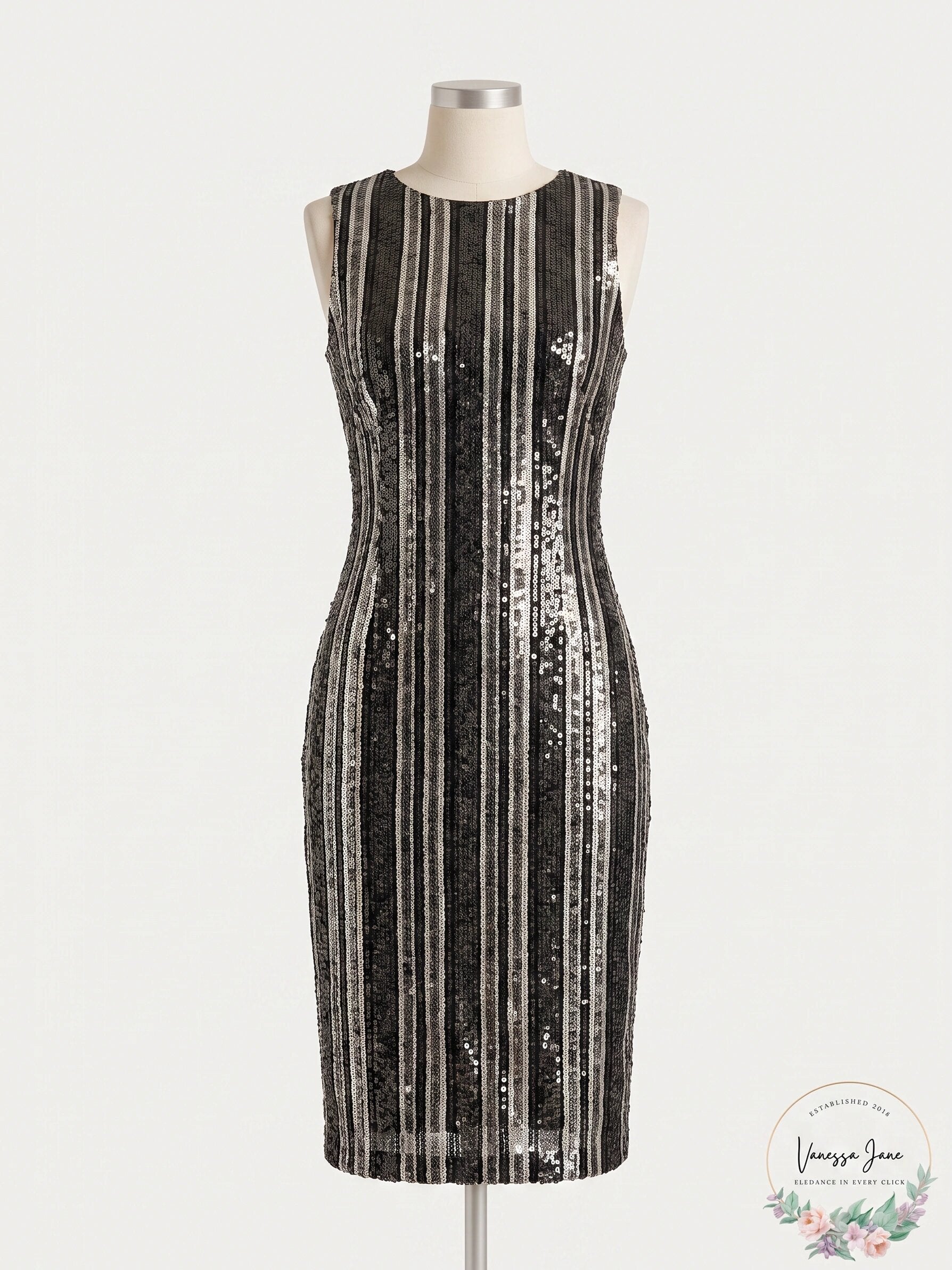 Ralph Lauren Womens Jordinia Sequined Striped Cocktail Dress